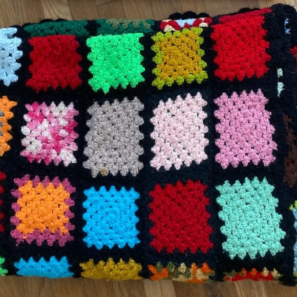 Vintage Granny Square Afghan - 70 x 44 in. - Picture 2 of 5
